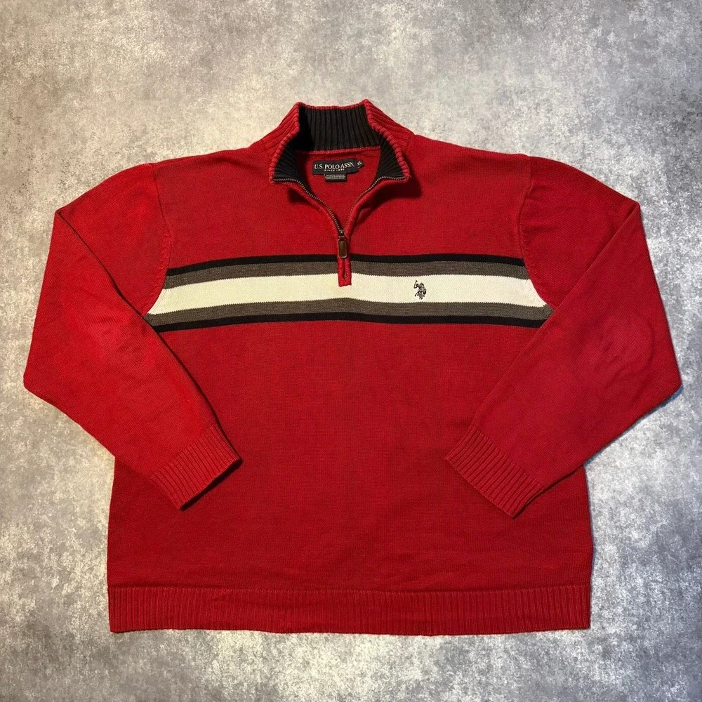 Vintage US Polo Assn‎ Mens Red 1/4 Zip Sweater Pullover Long Sleeve Size XL